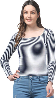 Western Darji Casual Striped Women Blue Top