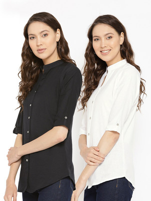 Vastraa Fusion Casual 3/4 Sleeve Solid Women White, Black Top