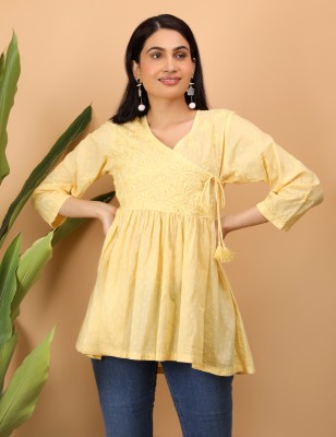 SHWET Casual Embroidered Women Yellow Top