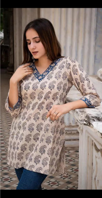 gobya Casual Printed Women Beige Top