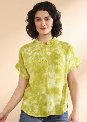 METRONAUT Casual Tie & Dye Women Light Green Top