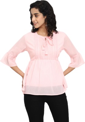 V-MART Casual Embroidered Women Pink Top