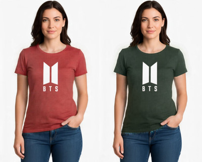 Blueribon Casual Solid, Printed Women Red, Dark Green Top