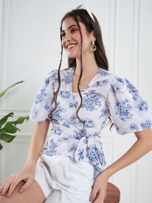 KASSUALLY Casual Printed Women Blue, White Top