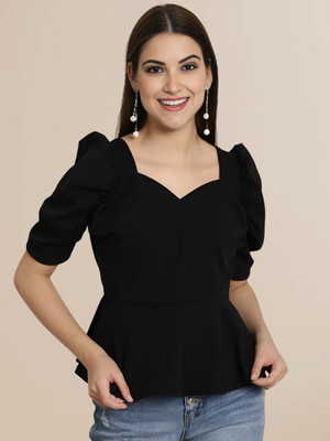 Mast & Harbour Casual Solid Women Black Top