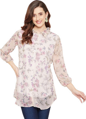 HouseOfCommon Casual Floral Print Women White Top