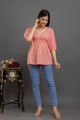 UNIFYFASHION Casual Printed Women Pink Top