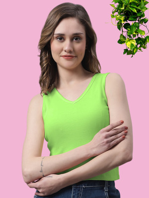 FBAR Casual Solid Women Light Green Top