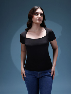 bebe Casual Solid Women Black Top