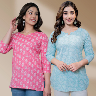 I N ENTERPRISES Casual Floral Print Women Pink, Blue Top