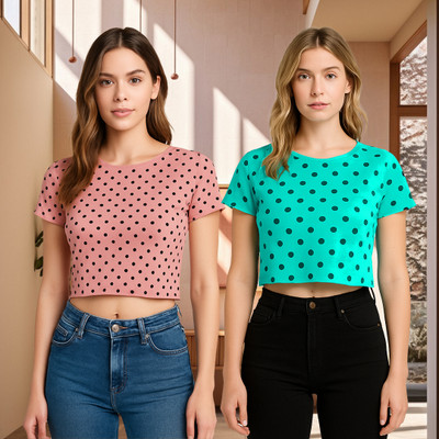 UNICUS APPAREL Casual Polka Print Women Pink, Light Blue Top