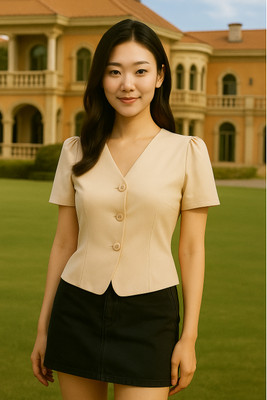 DESTINYPPAREL Casual Self Design Women Beige Top