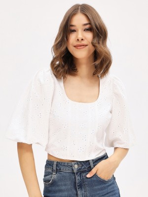 HARPA Casual Self Design Women White Top