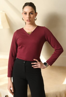 HouseOfCommon Casual Solid Women Maroon Top