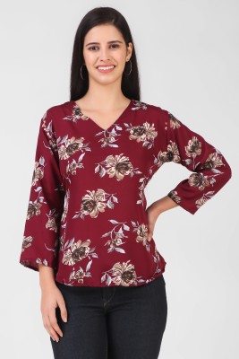 KASHIAN Casual Floral Print Women Maroon Top