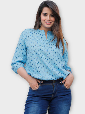 Himanc Enterprises Casual Printed Women Blue Top