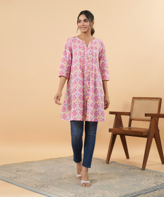 Janasya Casual Printed Women Pink Top