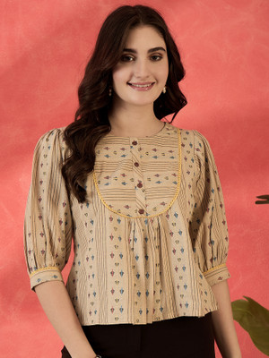 Sangria Casual Printed Women Beige Top
