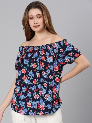 OXOLLOXO Casual Floral Print Women Blue Top