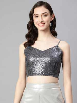 Love Purple Party Embellished Women Grey Top