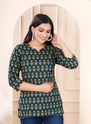 Kaveri creations Women Printed Straight Kurta(Green)