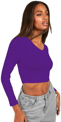 THE BLAZZE Casual Self Design Women Purple Top