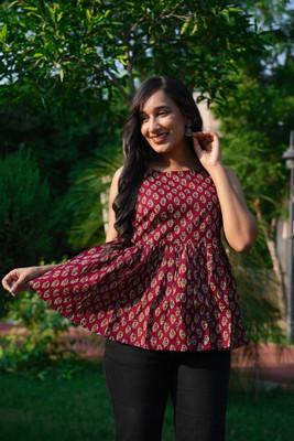 Rangmanch Fashion Casual Printed Women Maroon Top