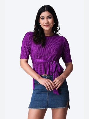 METRONAUT Casual Striped Women Purple Top