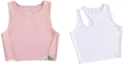 holdvalley Casual Solid Women White, Pink Top