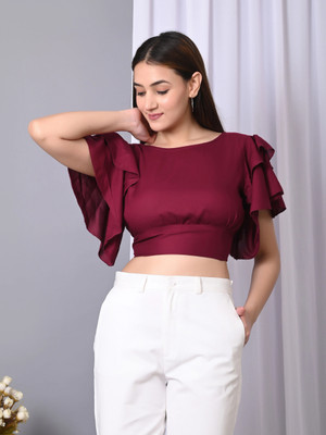 IQRAAR Casual Solid Women Purple Top