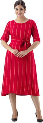DMP EXPORT Women Printed Flared Kurta(Red)