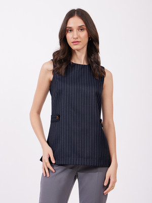 Fable Street Casual Striped Women Dark Blue Top