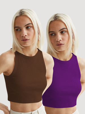 METRONAUT Casual Solid Women Brown, Purple Top