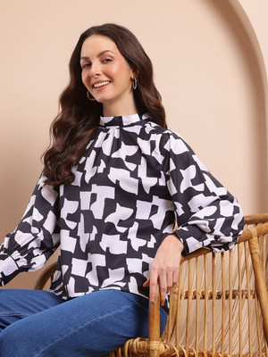 Mast & Harbour Casual Printed Women Black, White Top