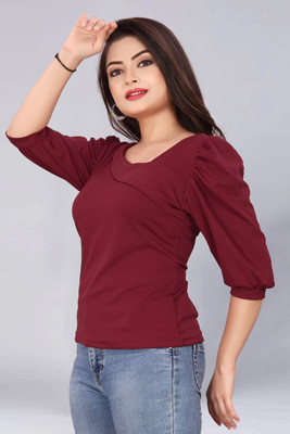 ugam traders Casual Solid Women Maroon Top