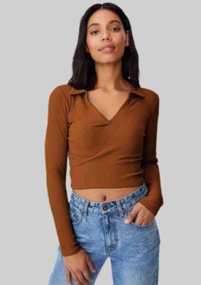 fever2fashion Casual Solid Women Brown Top