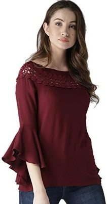 Mano Casual Self Design Women Maroon Top