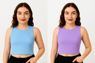 LILASTEX Casual Solid Women Purple, Blue Top
