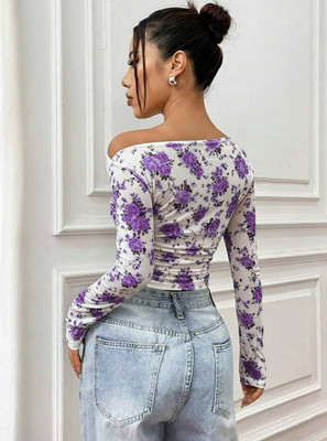 Istyle Can Casual Floral Print Women Purple Top
