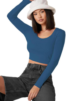 THE BLAZZE Casual Solid Women Blue Top