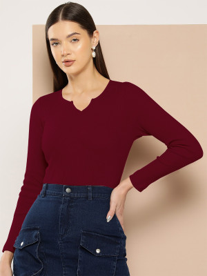 Dream Beauty Fashion Casual Solid Women Maroon Top