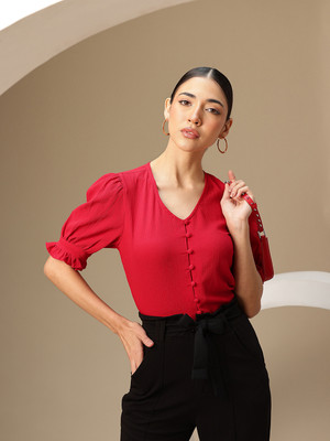 CHEMISTRY Casual Solid Women Red Top