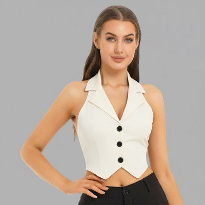 LAHAZAT Casual Solid Women White Top