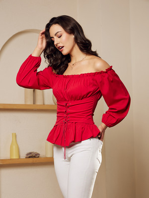 Berrylush Casual Solid Women Red Top