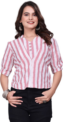 SWARA ART Casual Striped Women Pink Top