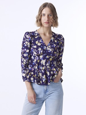 Cover Story Casual Floral Print Women Purple Top