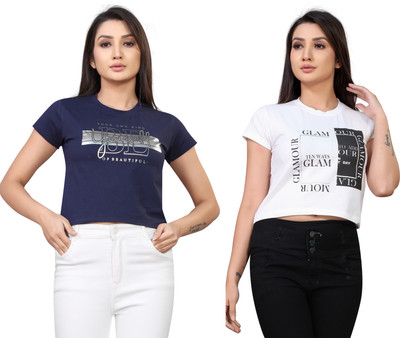 Tween Trends Casual Printed Women Dark Blue, White Top