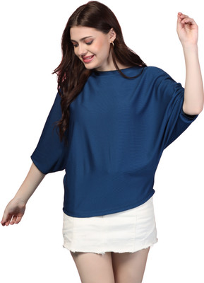 Rahi Trendz Party Solid Women Blue Top