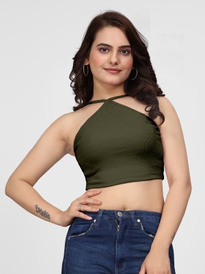 VINTHON Casual Solid Women Green Top