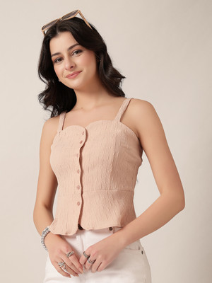 Style Quotient Casual Solid Women Beige Top